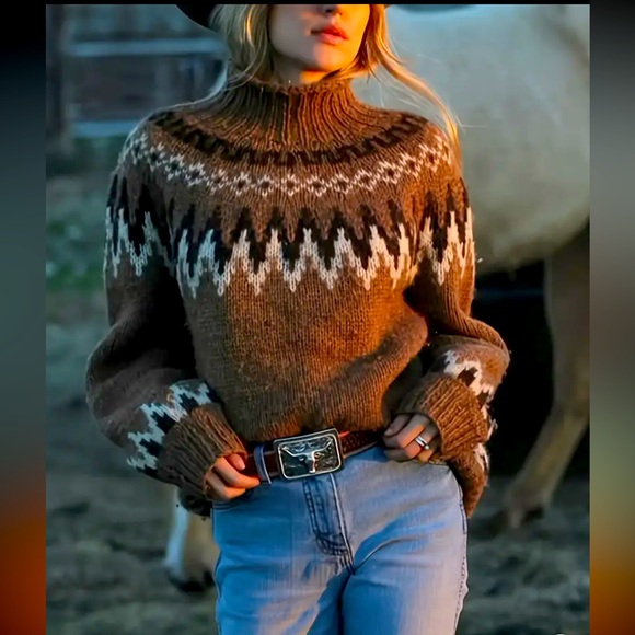 Free People Yellowstone fair isle sweater boutique southwest cozy thick oversize - Picture 2 of 8